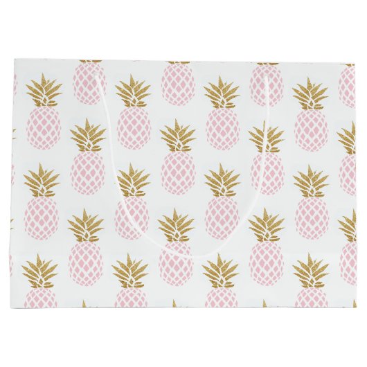 Elegant faux goudtropisch anananaseppatroon groot cadeauzakje (Achterkant)