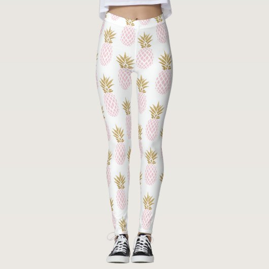 Elegant faux goudtropisch anananaseppatroon leggings (Voorkant)