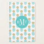 Elegant faux goudtropisch anananaseppatroon planner<br><div class="desc">Trendy en stijlvol faux goudglitter en turquoise anananas patroon.</div>
