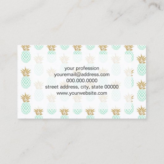 Elegant faux goudtropisch anananaseppatroon visitekaartje (Achterkant)
