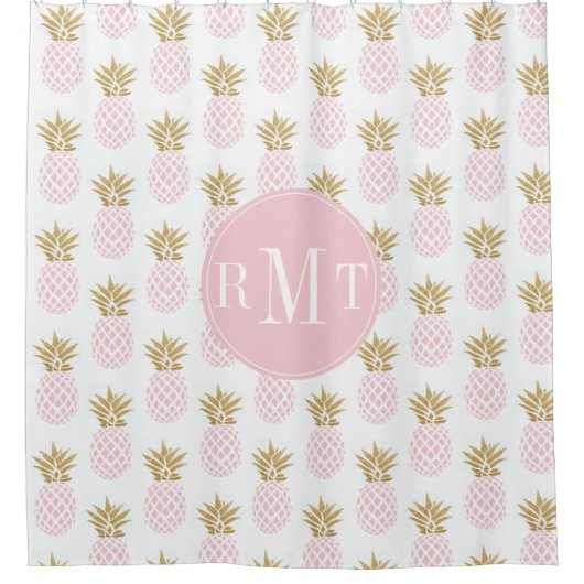 Elegant faux goudtropisch anananaspatroon douchegordijn (Voorkant)