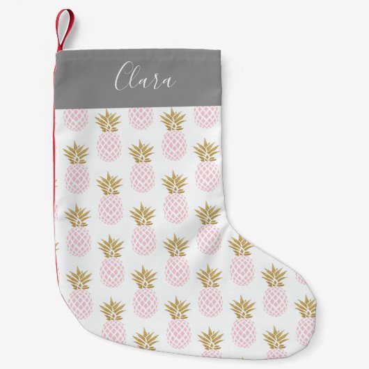 Elegant faux goudtropisch anananaspatroon kleine kerstsok (Voorkant)