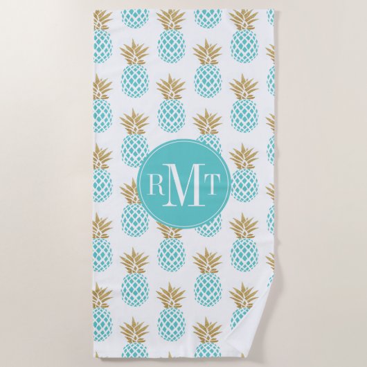 Elegant faux goudtropisch anananaspatroon strandlaken (Voorkant)