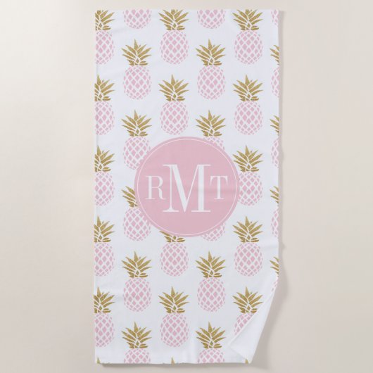 Elegant faux goudtropisch anananaspatroon strandlaken (Voorkant)