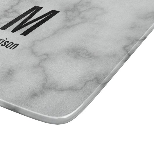 Elegant Faux Gray Marble met naam en monogram Snijplank (Hoek)