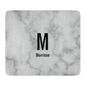 Elegant Faux Gray Marble met naam en monogram Snijplank (Voorkant)