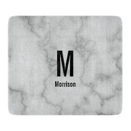 Elegant Faux Gray Marble met naam en monogram Snijplank