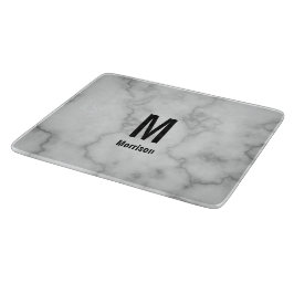 Elegant Faux Gray Marble met naam en monogram Snijplank