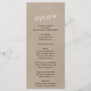Elegant Faux Kraft Calligraphy Dinner Menu Kaart