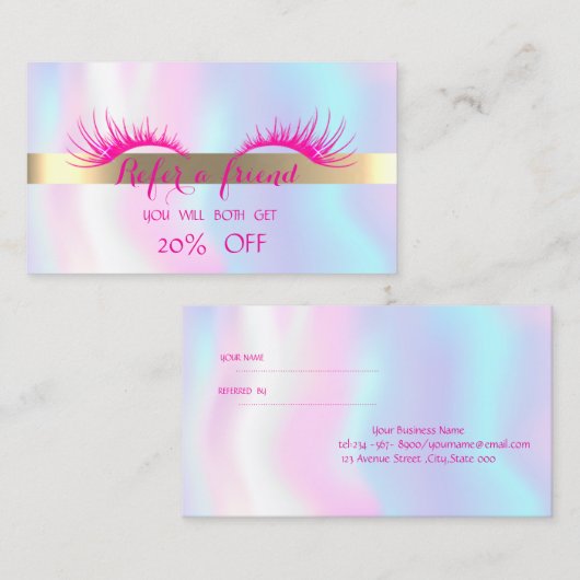 Elegant Faux Lashes Holographic Reference Card Aanbevelingskaartje (Voorkant / Achterkant)