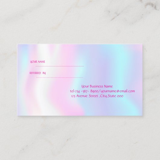 Elegant Faux Lashes Holographic Reference Card Aanbevelingskaartje (Achterkant)