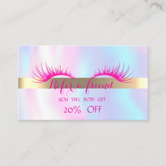 Elegant Faux Lashes Holographic Reference Card Aanbevelingskaartje (Voorkant)