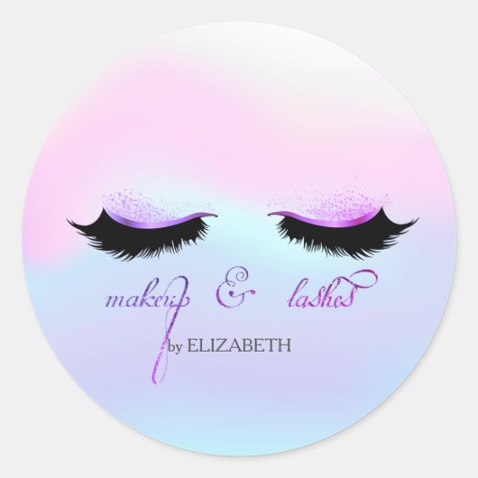 Elegant Faux Lashes Holographic Ronde Sticker (Voorkant)