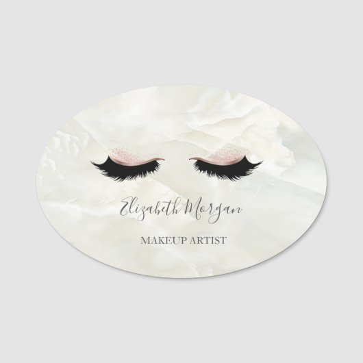 Elegant Faux Lashes, White Marble Makeup kunstenaa Naamplaatje (Voorkant)