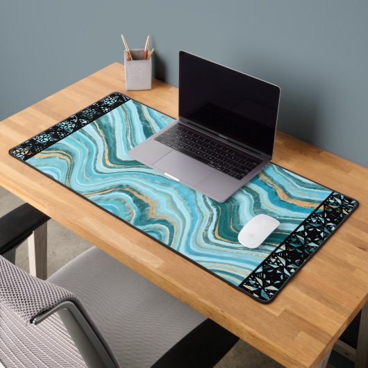 Elegant Faux Marble Black Ornate Trim Bureaumat (Kantoor 2)