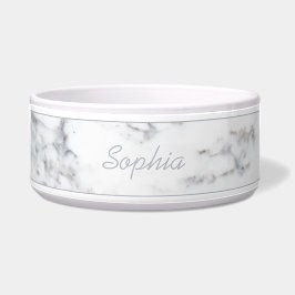 Elegant Faux Marble Texture & Custom Pet Name Voerbakje