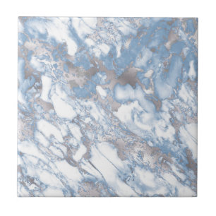 Elegant Faux Marble White Dusty Blue Silver Tegeltje