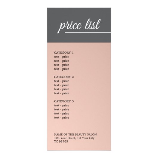 Elegant Faux Metaal Grijs WhiteLine Salon prijslij Reclamekaart (Voorkant)