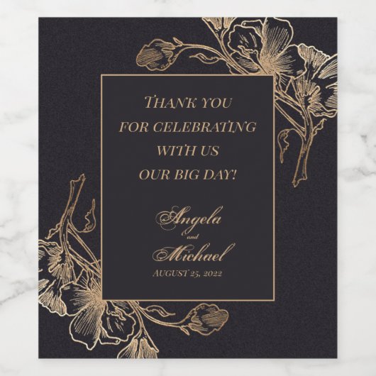 Elegant Faux Metal Chic Gold Wedding Wijn Etiket (Enkel label)