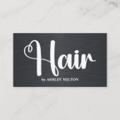 Elegant Faux Metal Zwart Wit Haar Salon Visitekaartje (Voorkant)
