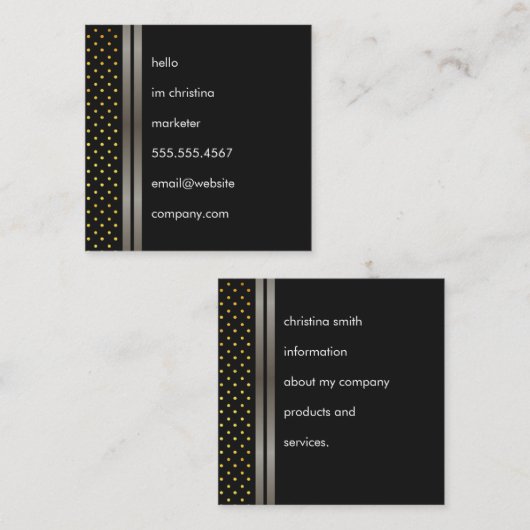 Elegant Faux Metallic Double Trim met Polka Dots Vierkante Visitekaartje (Voorkant / Achterkant)