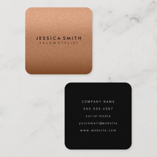 Elegant Faux Metallic Glitter en Black Vierkante Visitekaartje (Voorkant / Achterkant)