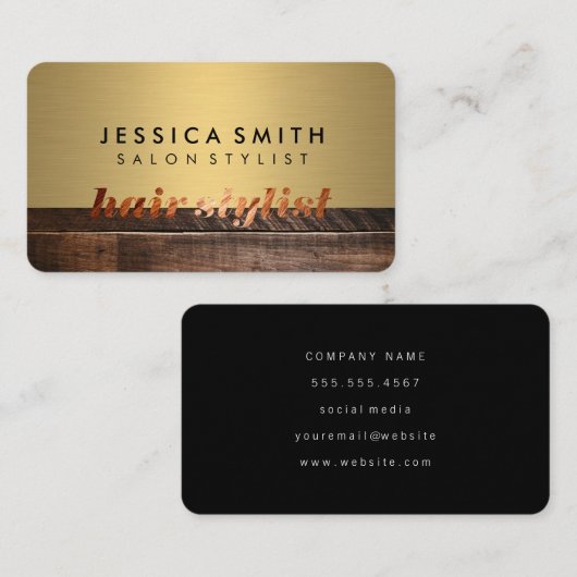 Elegant Faux Metallic Gold en Black Stylist Icon Visitekaartje (Voorkant / Achterkant)