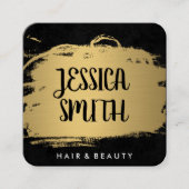 Elegant Faux Metallic Gold en Black Vierkante Visitekaartje (Voorkant)