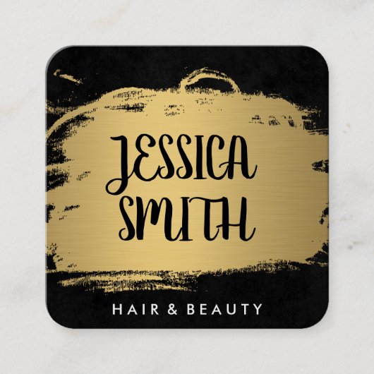 Elegant Faux Metallic Gold en Black Vierkante Visitekaartje (Voorkant)