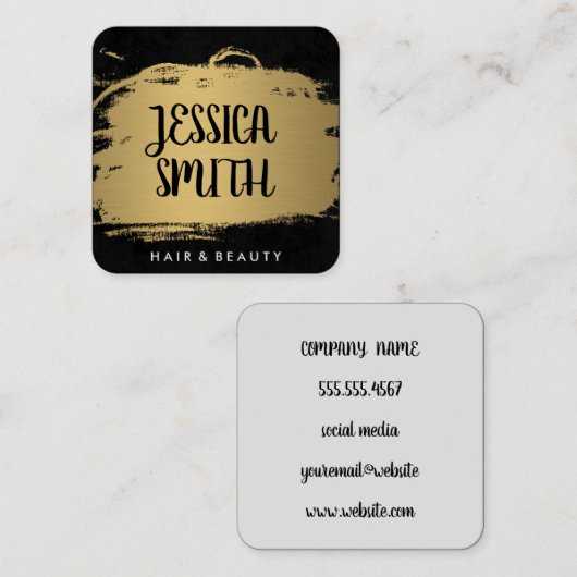 Elegant Faux Metallic Gold en Black Vierkante Visitekaartje (Voorkant / Achterkant)