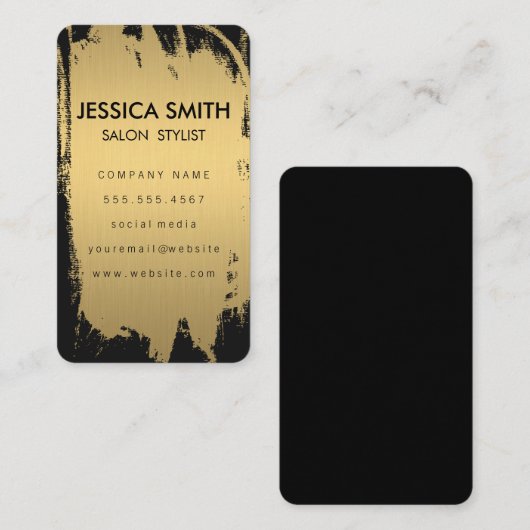 Elegant Faux Metallic Gold en Black Visitekaartje (Voorkant / Achterkant)