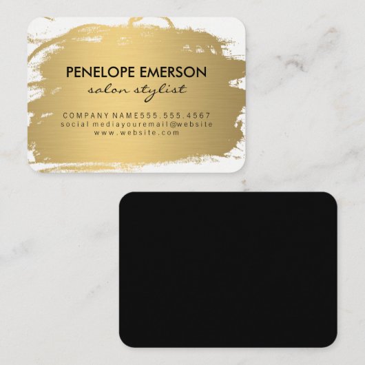 Elegant Faux Metallic Gold en Black Visitekaartje (Voorkant / Achterkant)