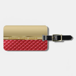 Elegant Faux Metallic Gold Quiled Red Leather Bagagelabel