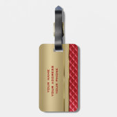 Elegant Faux Metallic Gold Quiled Red Leather Bagagelabel (Achterkant verticaal)