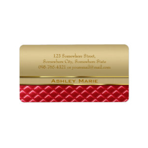 Elegant Faux Metallic Gold Quiled Red Leather Etiket