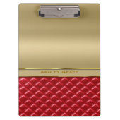 Elegant Faux Metallic Gold Quiled Red Leather Klembord (Voorkant)