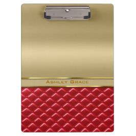 Elegant Faux Metallic Gold Quiled Red Leather Klembord