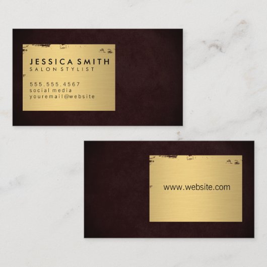 Elegant Faux Metallic Goud Geborsteld / Diep Rood Visitekaartje (Voorkant / Achterkant)