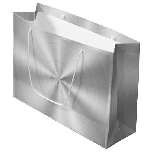 Elegant Faux Metallic Shiny Silver Groot Cadeauzakje (Voorkant Gekanteld)