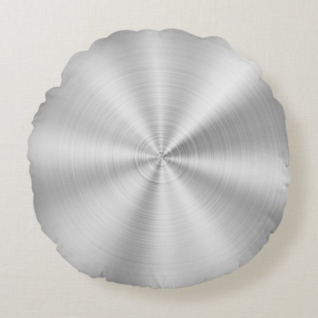 Elegant Faux Metallic Shiny Silver Rond Kussen (Voorkant)