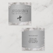 Elegant Faux Metallic Silver Brushed Marble Vierkante Visitekaartje (Voorkant / Achterkant)
