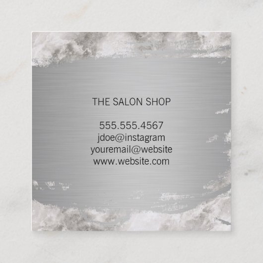 Elegant Faux Metallic Silver Brushed Marble Vierkante Visitekaartje (Achterkant)