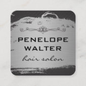 Elegant Faux Metallic Silver en Pattern Vierkante Visitekaartje (Voorkant)