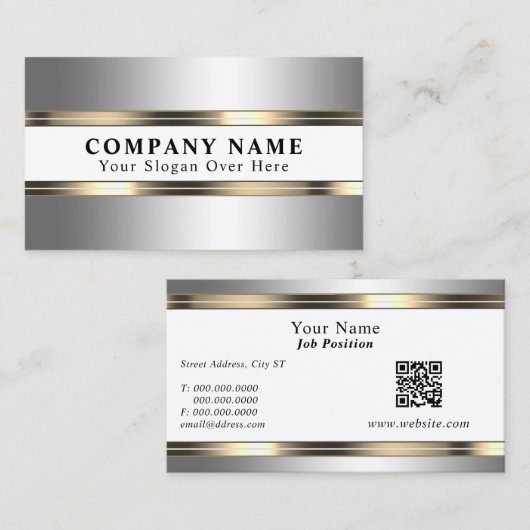 Elegant faux metallic zilver en goud visitekaartje (Voorkant / Achterkant)
