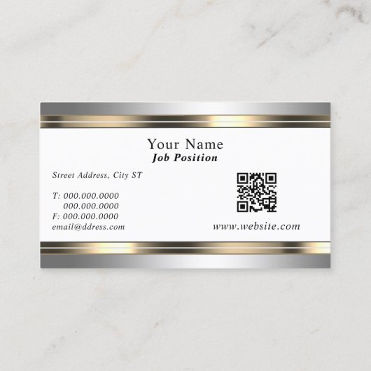 Elegant faux metallic zilver en goud visitekaartje (Achterkant)