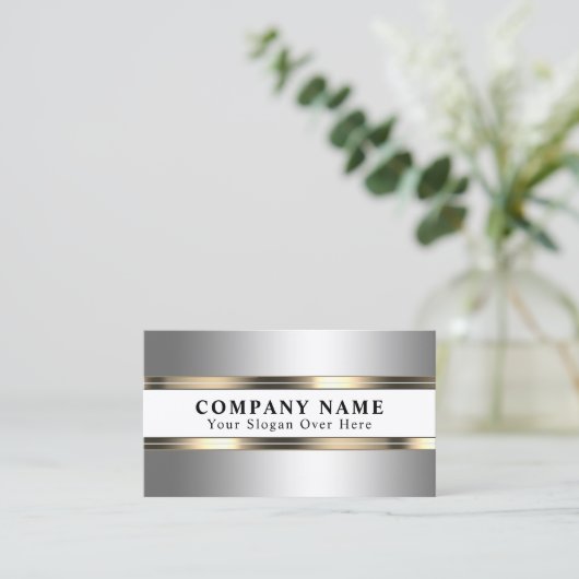 Elegant faux metallic zilver en goud visitekaartje (Staand voorkant)