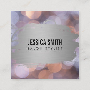 Elegant Faux Metallic Zilver Geborsteld   Bokeh Vierkante Visitekaartje