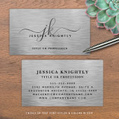 Elegant Faux Metallic Zilver Script Monogram Visitekaartje