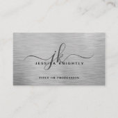 Elegant Faux Metallic Zilver Script Monogram Visitekaartje (Voorkant)