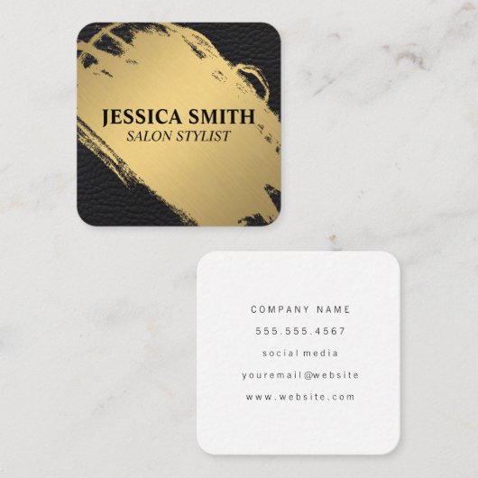 Elegant Faux metallisch goud en leder Vierkante Visitekaartje (Voorkant / Achterkant)